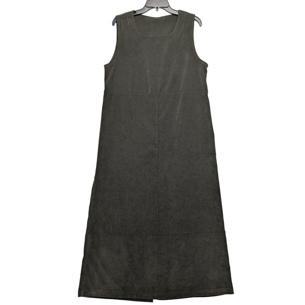 Match Jumper Dress Women XL Olive Green‎ Sleeveless Maxi Faux Suede USA Made